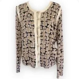 Nic + Zoe Time Abstract Square Navy/Cream Pattern Print Shrug Size L